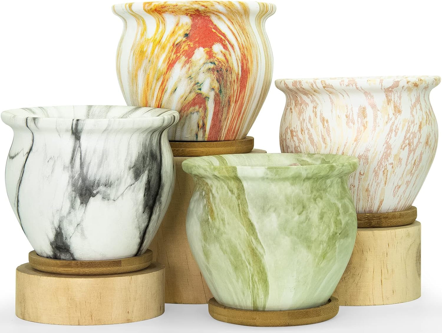 Marble Succulent Pots (4.5 Inch Plants Set of 4)