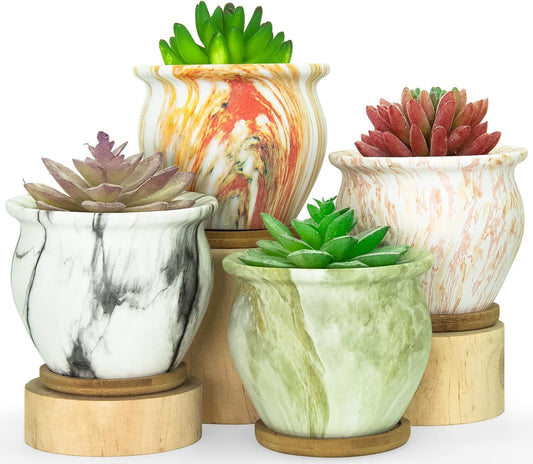 Marble Succulent Pots (4.5 Inch Plants Set of 4)