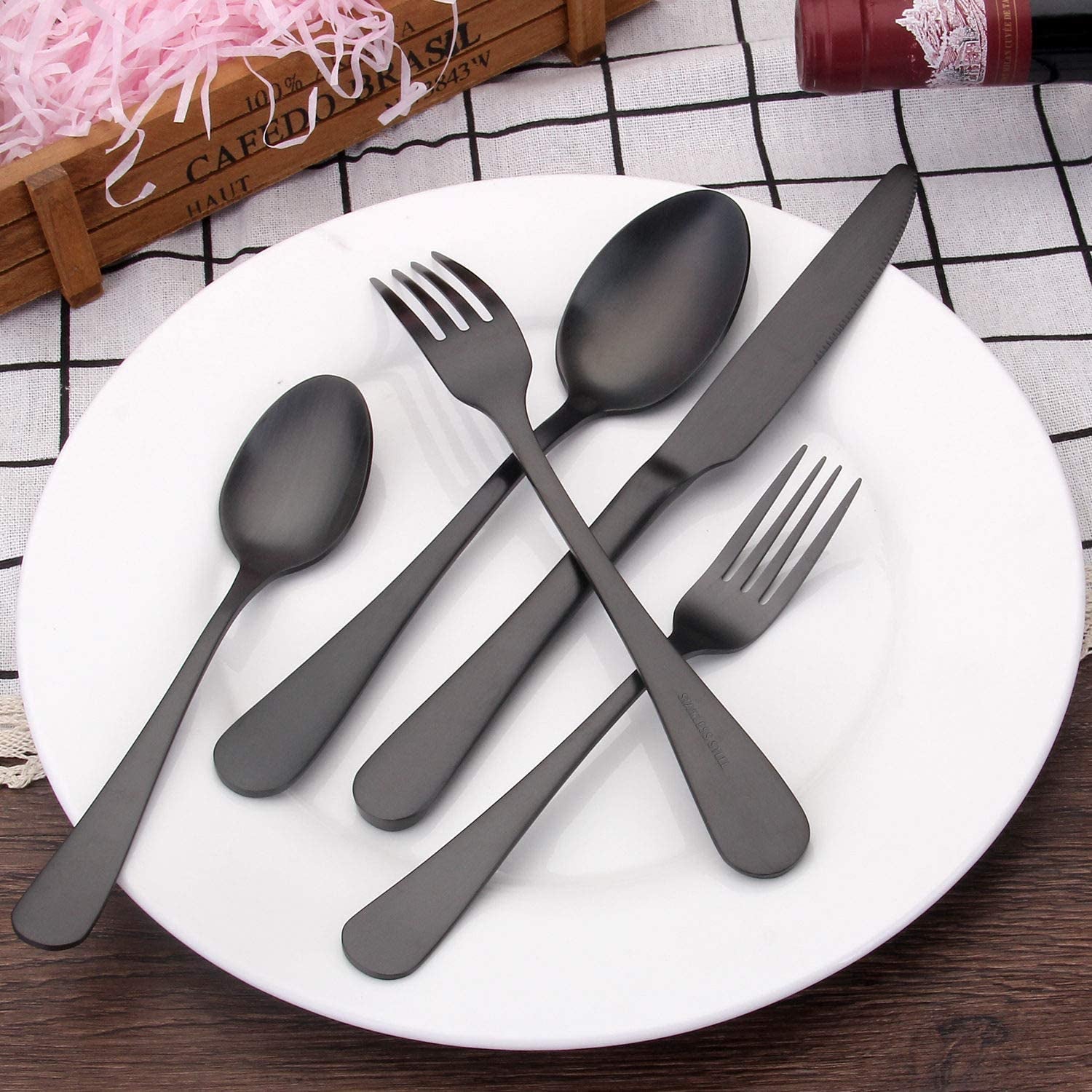 Matte Black Silverware Set, Satin Finish 20-Piece Stainless Steel