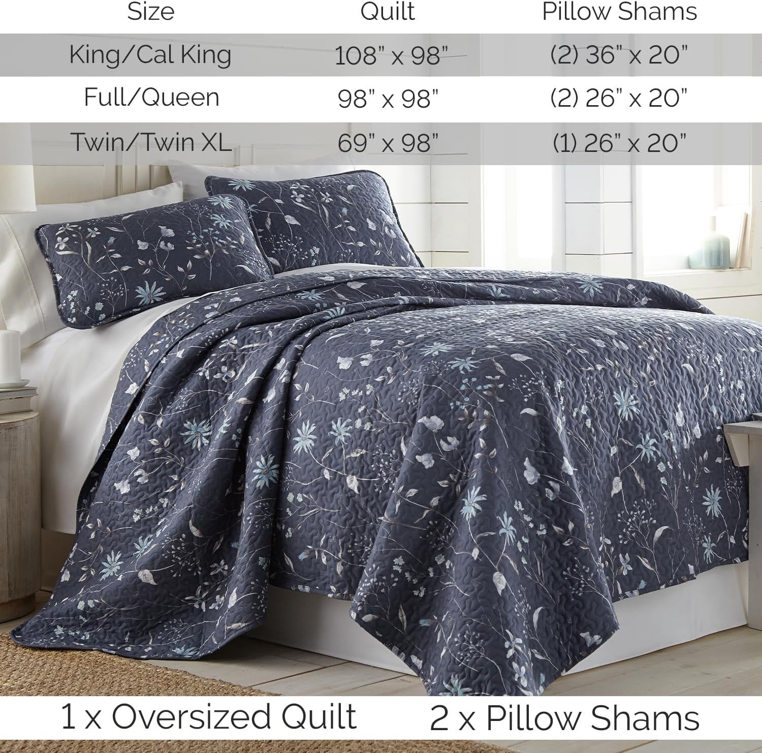 Oversized Queen Size Quilt Bedding Set (Full/Queen, Blue)