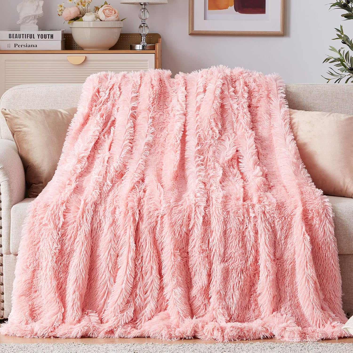 Faux Fur Blanket Throw Blanket (Rose Pink 50" X 60")