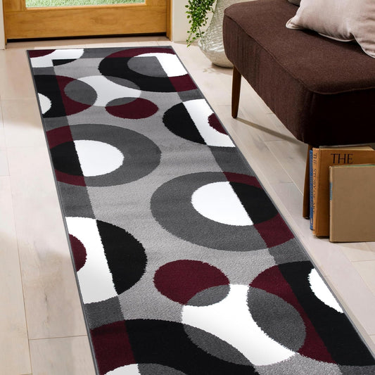 Modern Circles Carpet  (2' X 7'2" Burgundy)